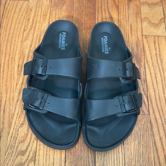 Skechers foamies double buckle slides Sandals black men’s 12 - Picture 1 of 5